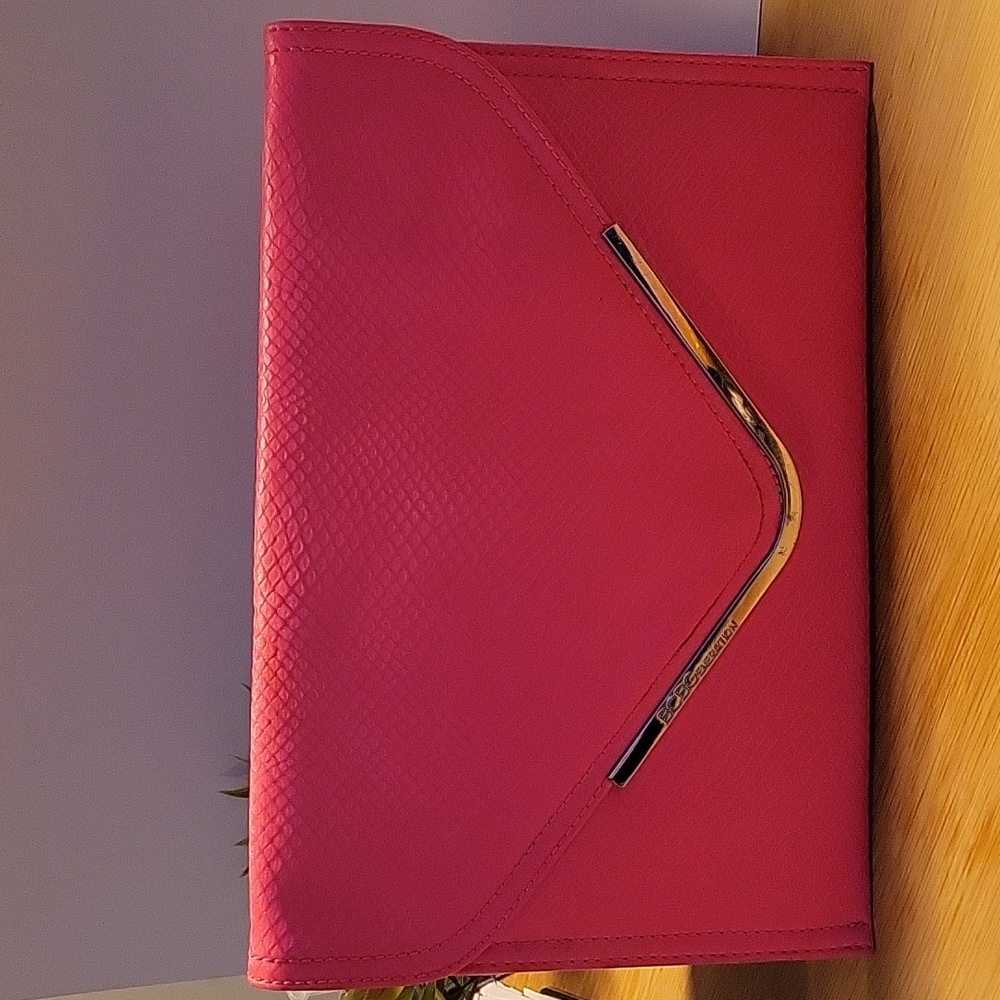 NWT BCBGeneration Faux Snakeskin Hot Pink Clutch w Silver Detail